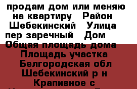 продам дом или меняю на квартиру › Район ­ Шебекинский › Улица ­ пер.заречный › Дом ­ 3 › Общая площадь дома ­ 34 › Площадь участка ­ 20 - Белгородская обл., Шебекинский р-н, Крапивное с. Недвижимость » Дома, коттеджи, дачи продажа   